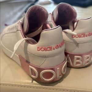 Dolce & Gabbana White and Pink Leather Sneakers